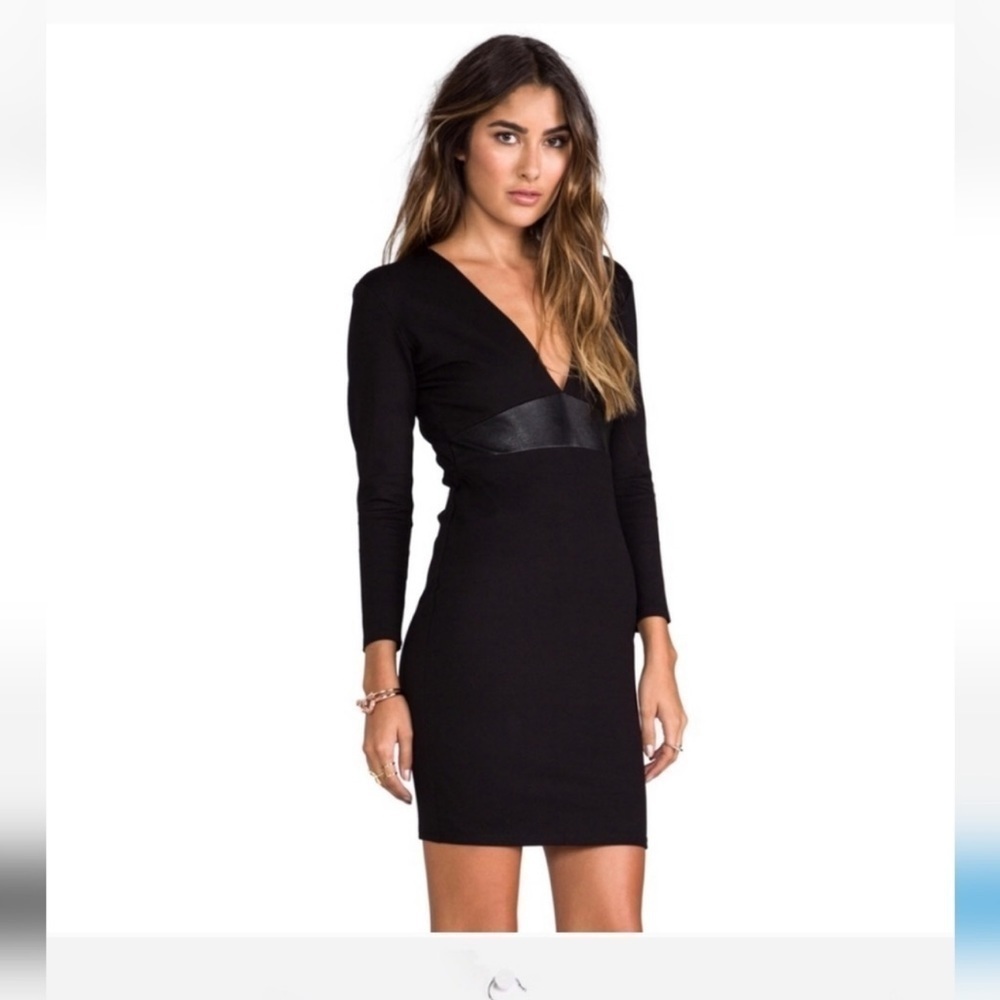 Mason leather trimmed deep plunge v neck Bodycon dress size XS - Picture 2 of 12